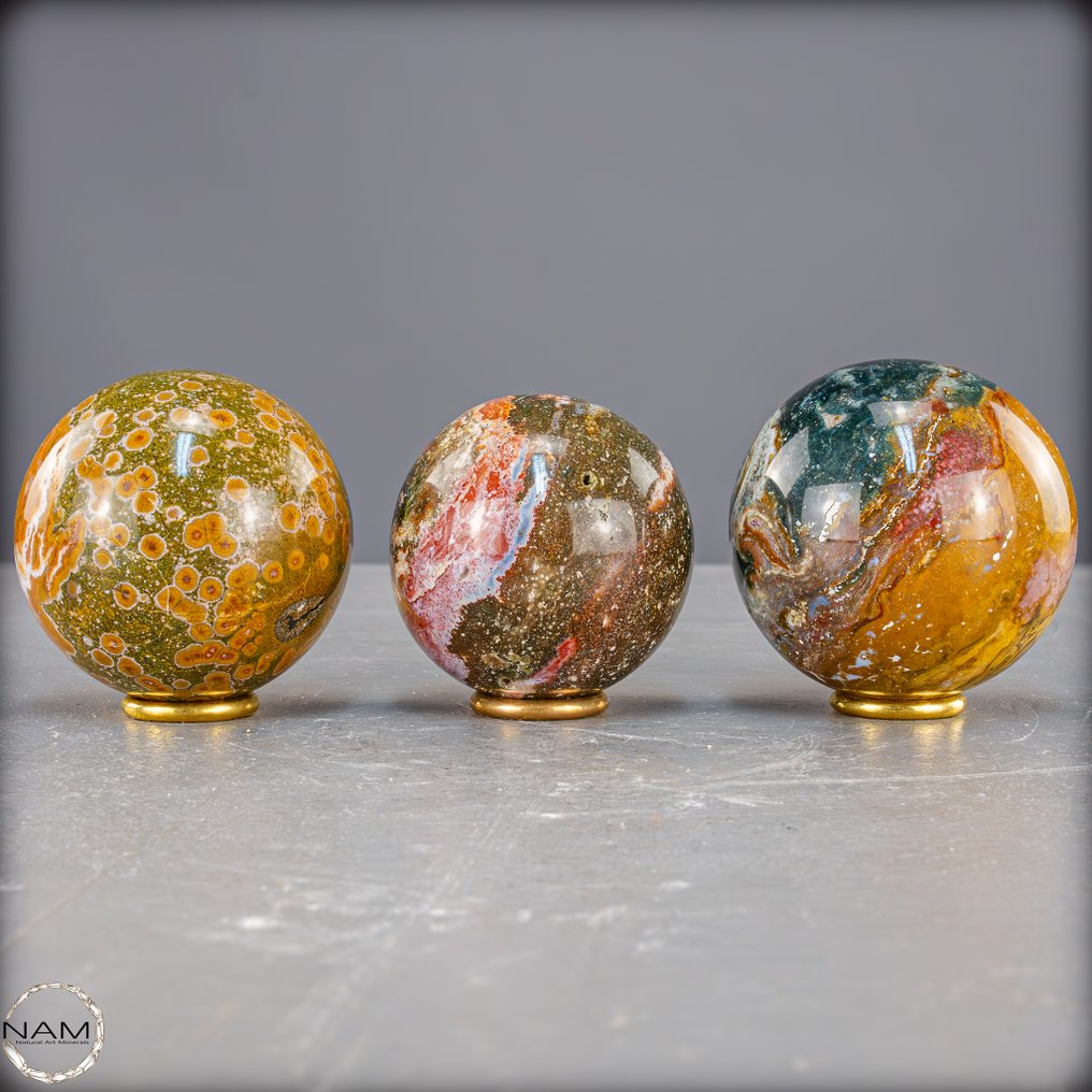 Φυσικές μπάλες Ocean-Jasper Αρμονικό σύνολο με ποικίλα μοτίβα και βάθος.- 1130.71 g - (3) #1.0