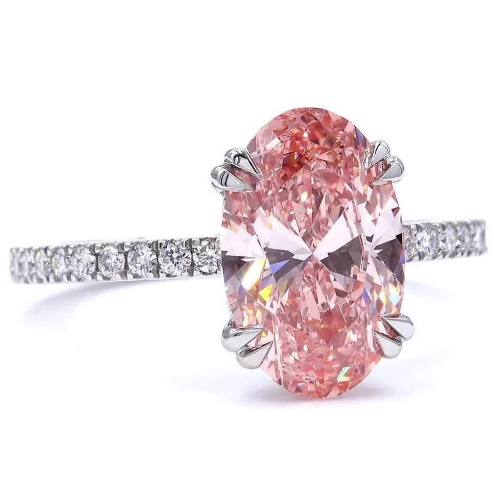 没有保留价 - 戒指 白金 - 3.26ct. tw. 粉红色 钻石 (彩色实验室培育钻石) - 钻石 - 鲜艳的粉色 #3.2