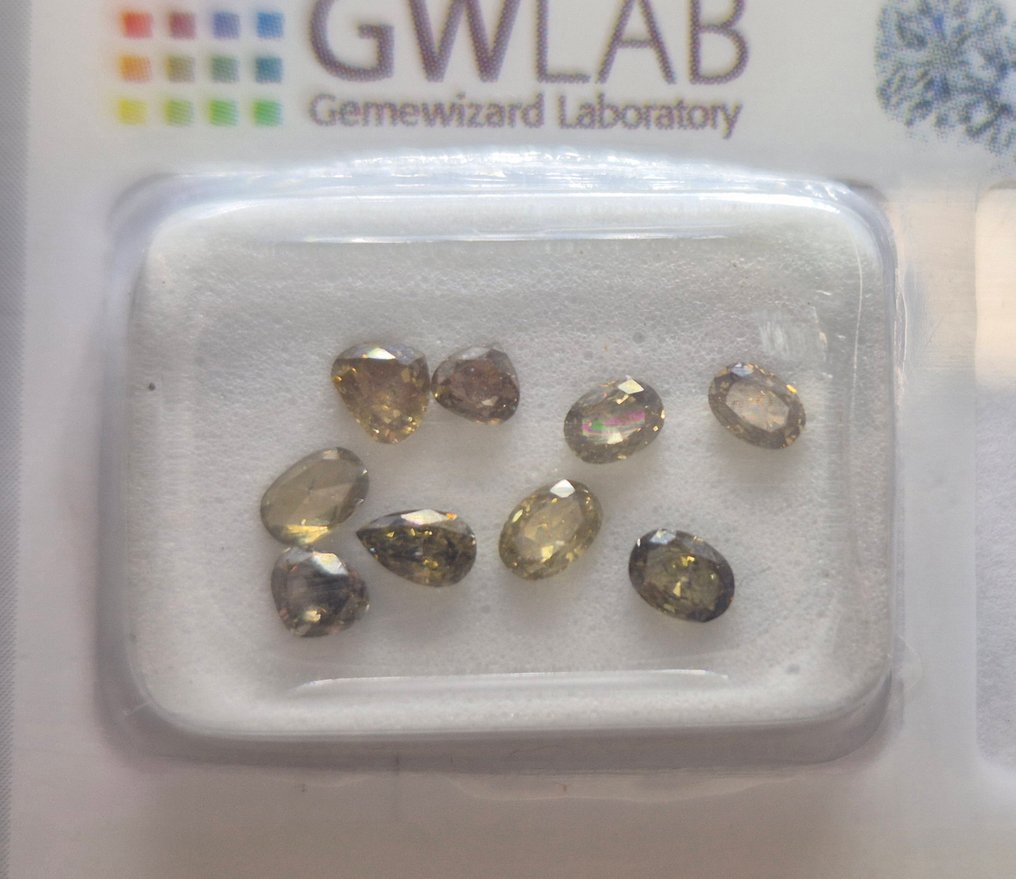 χωρίς τιμή ασφαλείας - 9 pcs Διαμάντι  (Φυσικού χρώματος)  - 1.07 ct - Mixed shape Ανάμεικτα χρώματα - VS2, SI2, SI1 - Gemewizard Gemological Laboratory (GWLab) #1.0