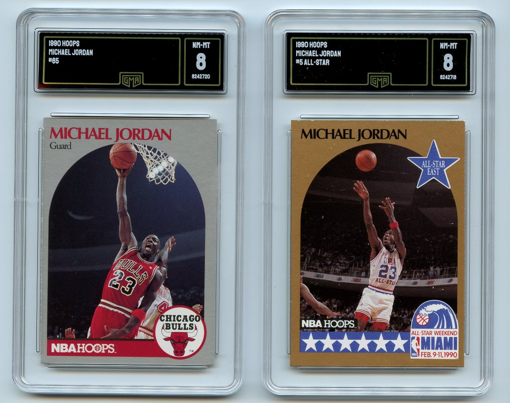 NBA Hoops Lot of 2 - 1990 #65 GMA 8 & 1990 All-Star GMA 8 Michael Jordan - 2 Card - Casi impecable (CI) #1.0