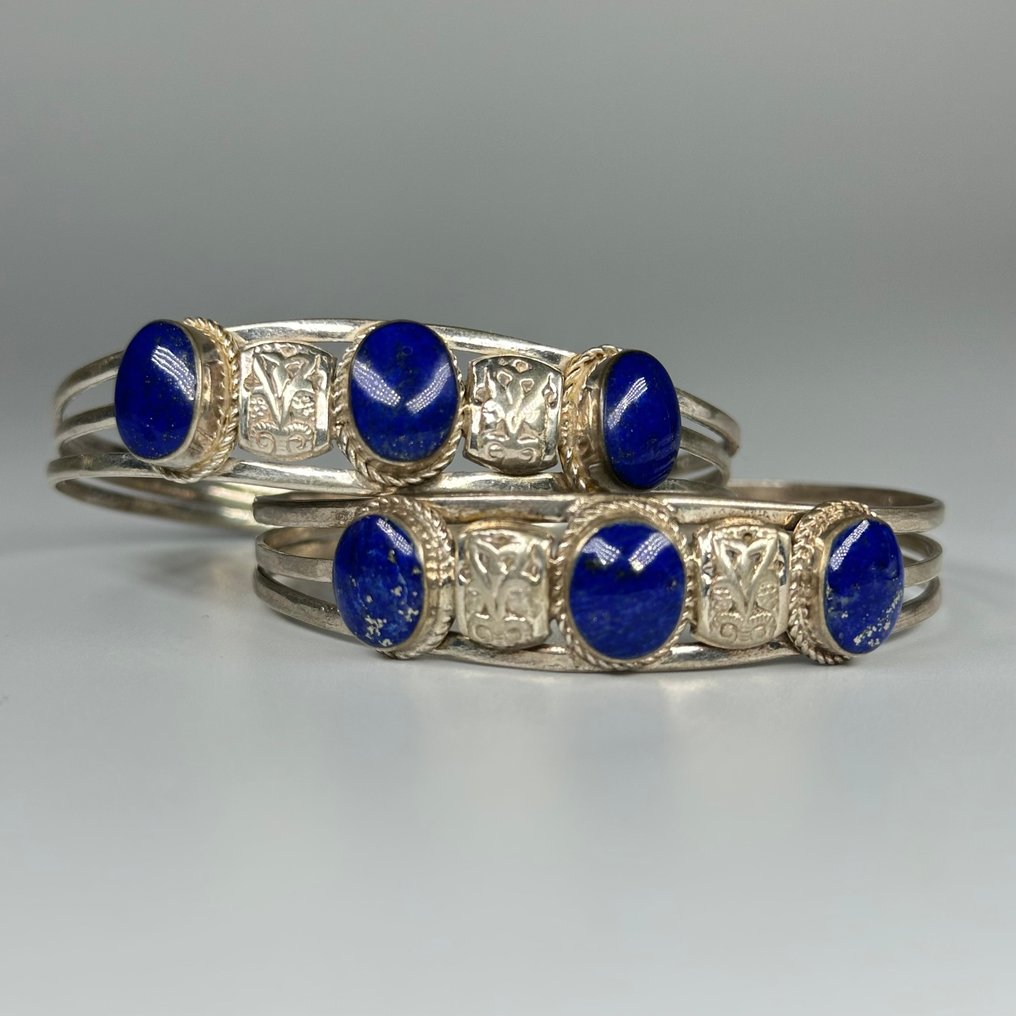 Λάπις λαζούλι - Βραχιόλι με μανσέτα από ασήμι 925. - Σετ κοσμημάτων 2 τεμαχίων #3.2