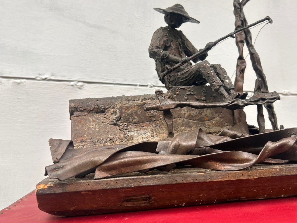 Aristide Ghiro - sculptuur, Pescatore - 51 cm - IJzer #3.2