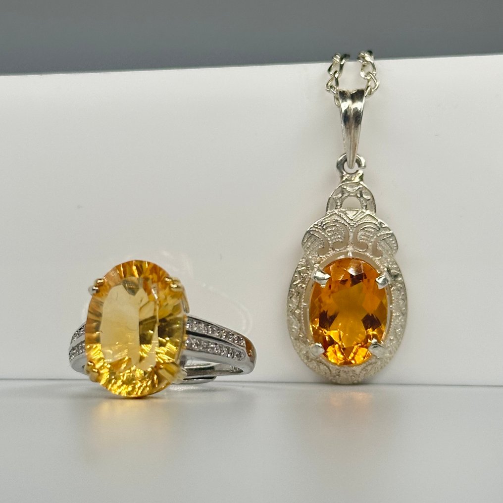 χωρίς τιμή ασφαλείας - Σετ κοσμημάτων 2 τεμαχίων Ασήμι 925 μενταγιόν και δαχτυλίδι φυσικό Κιτρίνης #2.1