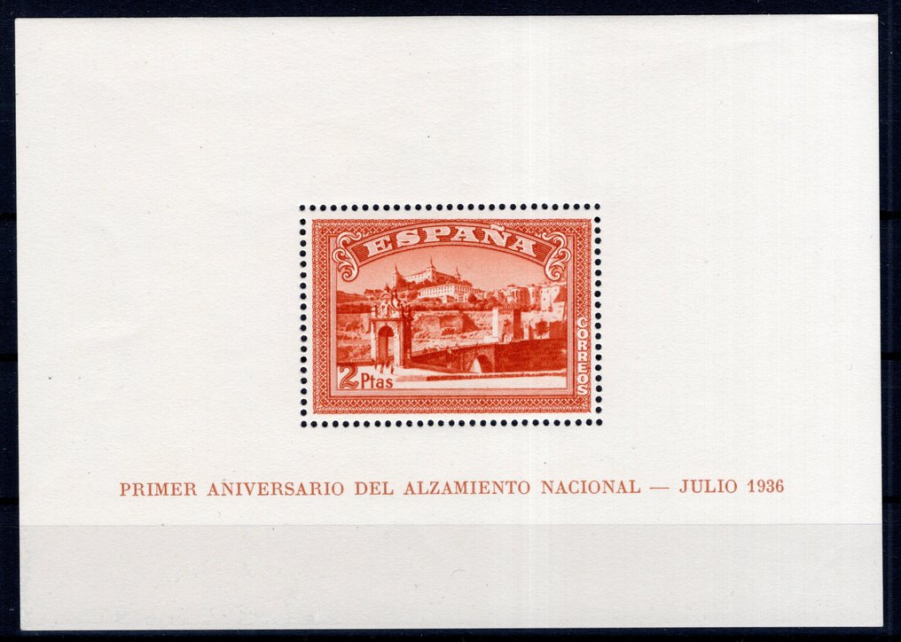 西班牙 1937 - 橙色齿形和切割的托莱多块 - Edifil 836, 838 #2.1