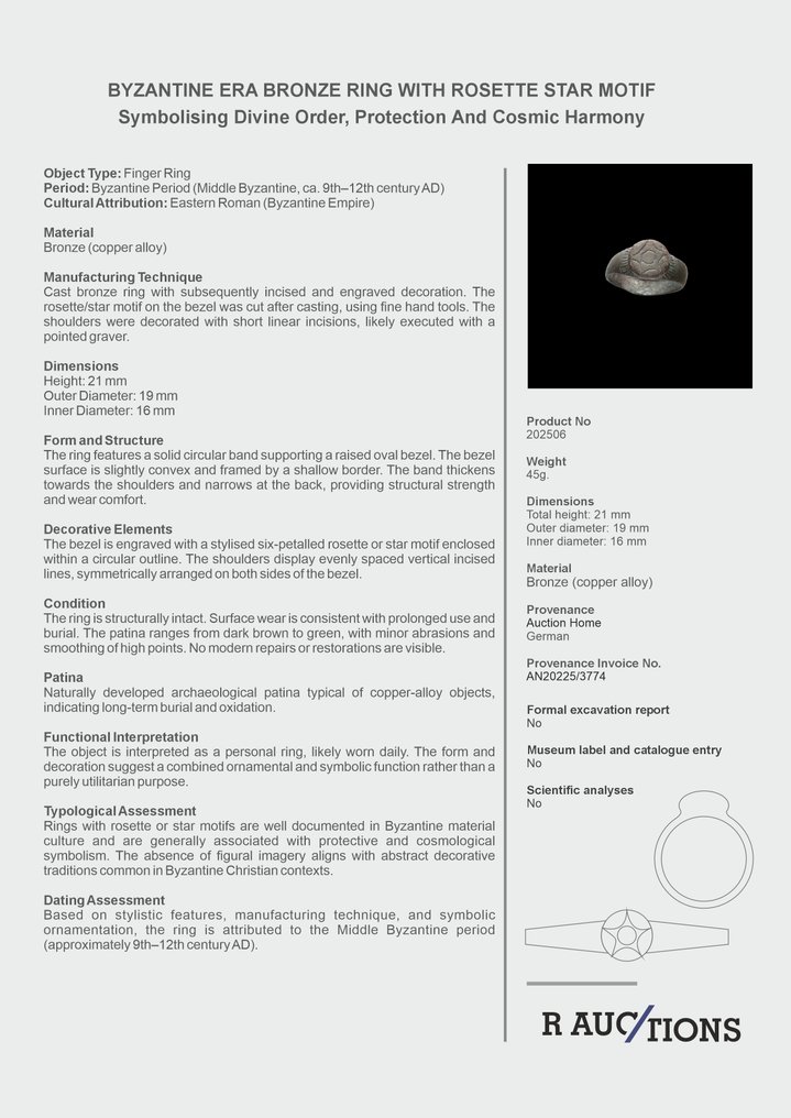 Byzantinsk Bronze Ring - Rosette-stjerne-motiv  (Ingen mindstepris) #3.2