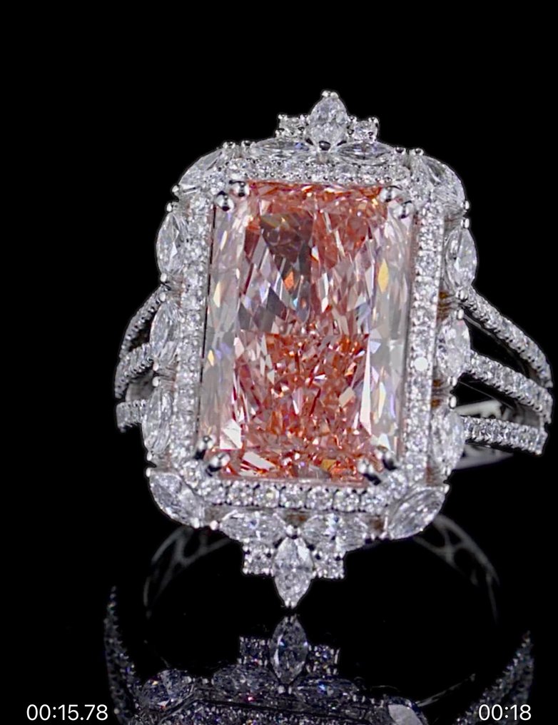 Δαχτυλίδι - 14 καράτια Λευκός χρυσός -  8.86ct. tw. Ροζ Διαμάντι (Διαμάντια εργαστηριακής καλλιέργειας με φανταχτερά χρώματα) - Διαμάντι #4.3