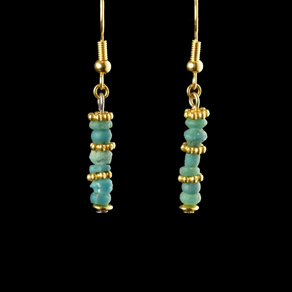 Αρχαίο ρωμαϊκό, Αυτοκρατορικό Bracelet και Earrings με ροζέτα ρωμαϊκού κρυστάλλου και γυάλινες χάντρες τοπάζι. #2.1