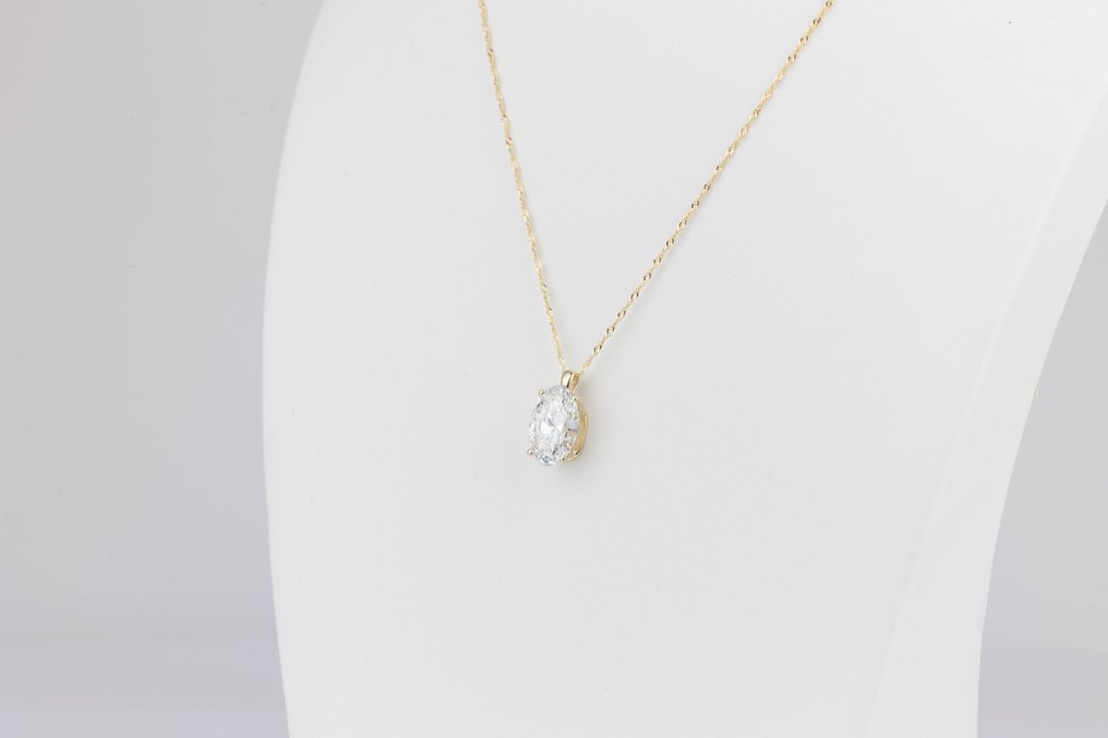 χωρίς τιμή ασφαλείας - Αλυσίδα - 14 καράτια Κίτρινο χρυσό -  3.07ct. tw. Διαμάντι (Εργαστηριακής καλλιέργειας) - Oval E - VVS2 #1.0