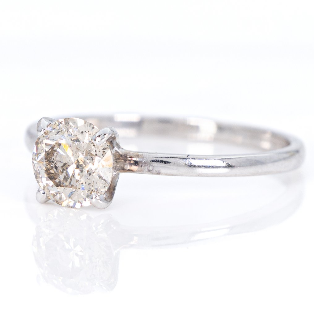 没有保留价 - 戒指 - 14K包金 白金 - 0.88ct. tw. 钻石 (天然色彩的) - IGI #1.0