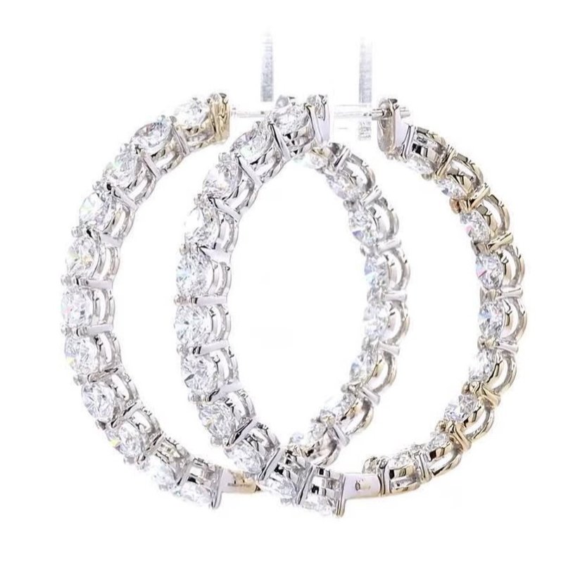 圈形耳环 - 14K包金 白金 - 10.19ct. tw. 钻石 (实验室培育) #3.2