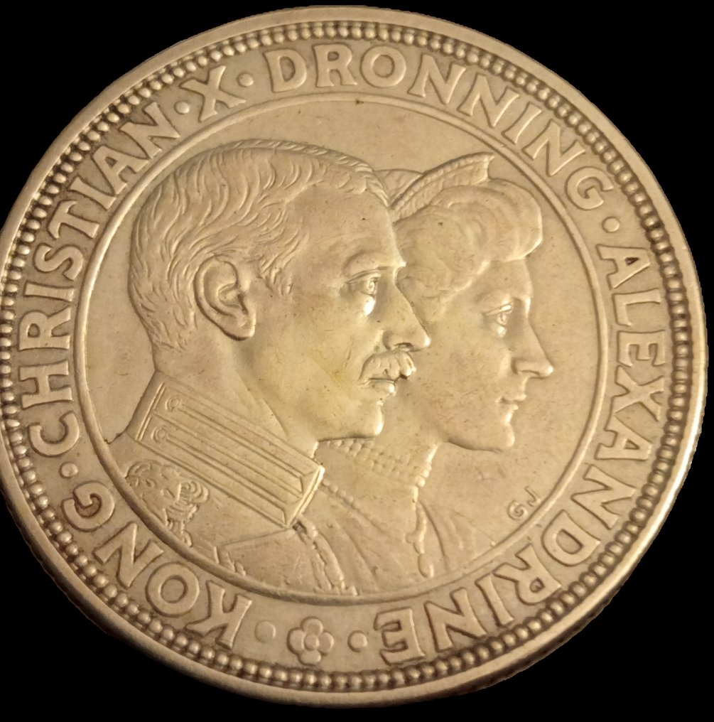 Î”Î±Î½Î¯Î±. Christian X. 2 Kroner 1923 / Silver Wedding Anniversary  (χωρίς τιμή ασφαλείας) #1.0