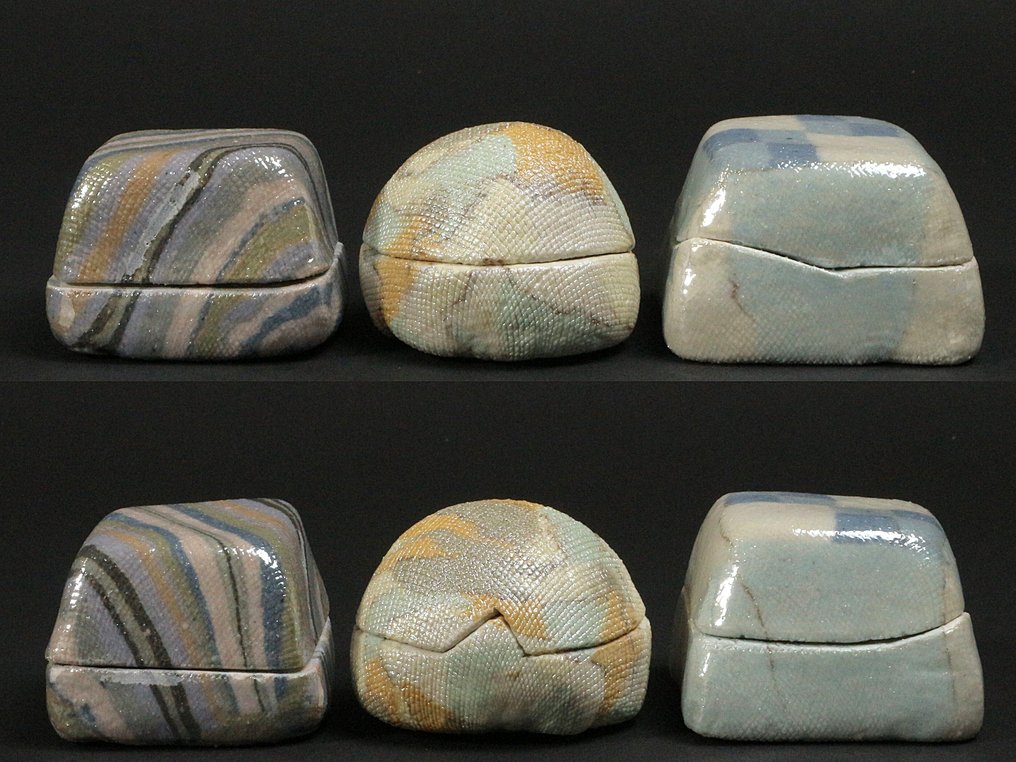 花瓶 - 錬込大理石纹陶瓷小箱（若杉直美） - 益子陶器 - 日本  (没有保留价) #1.0