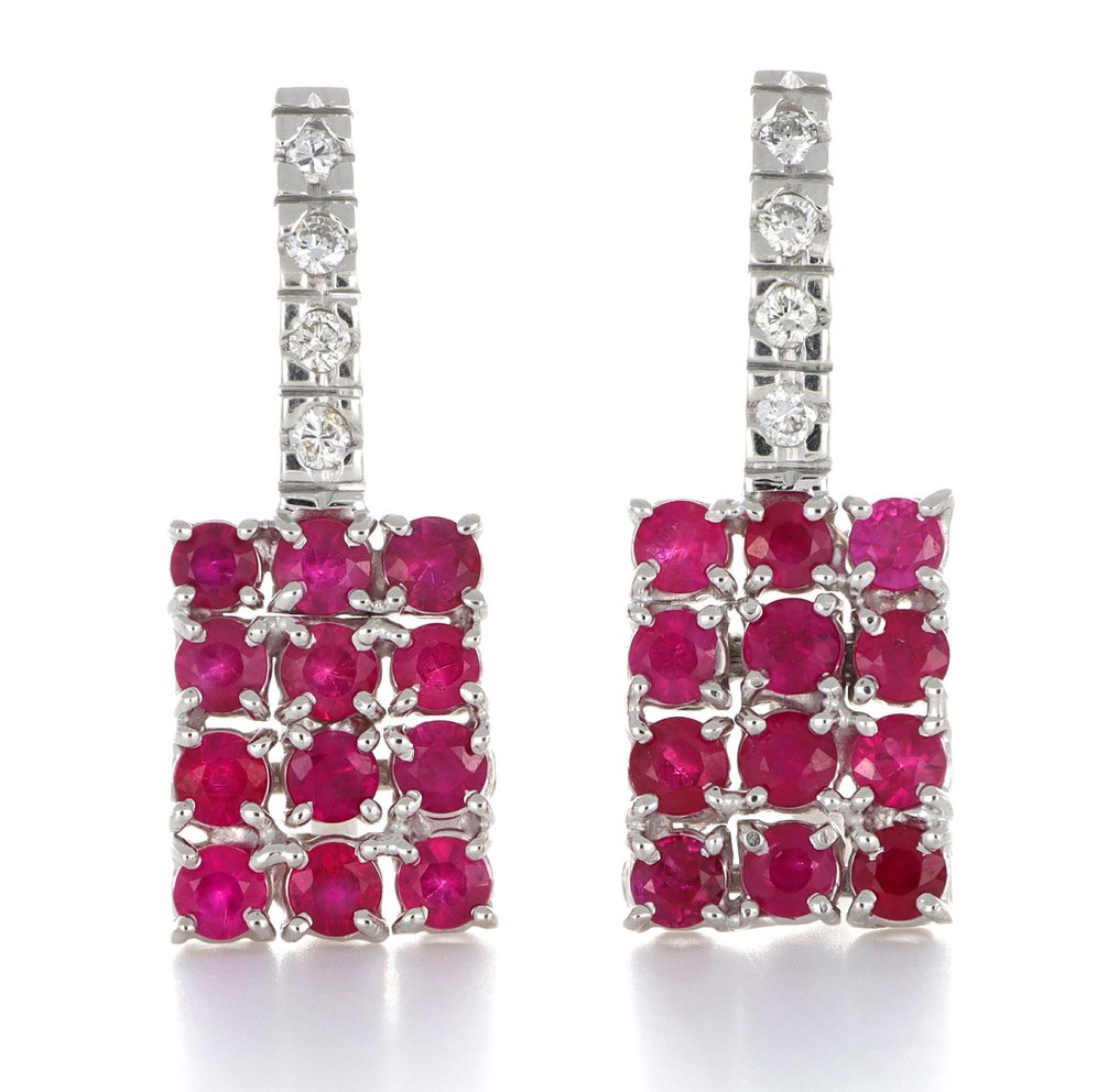 χωρίς τιμή ασφαλείας - Σκουλαρίκια - 18 καράτια Λευκός χρυσός -  2.40ct. tw. Ρουμπίνι - Διαμάντι #1.0