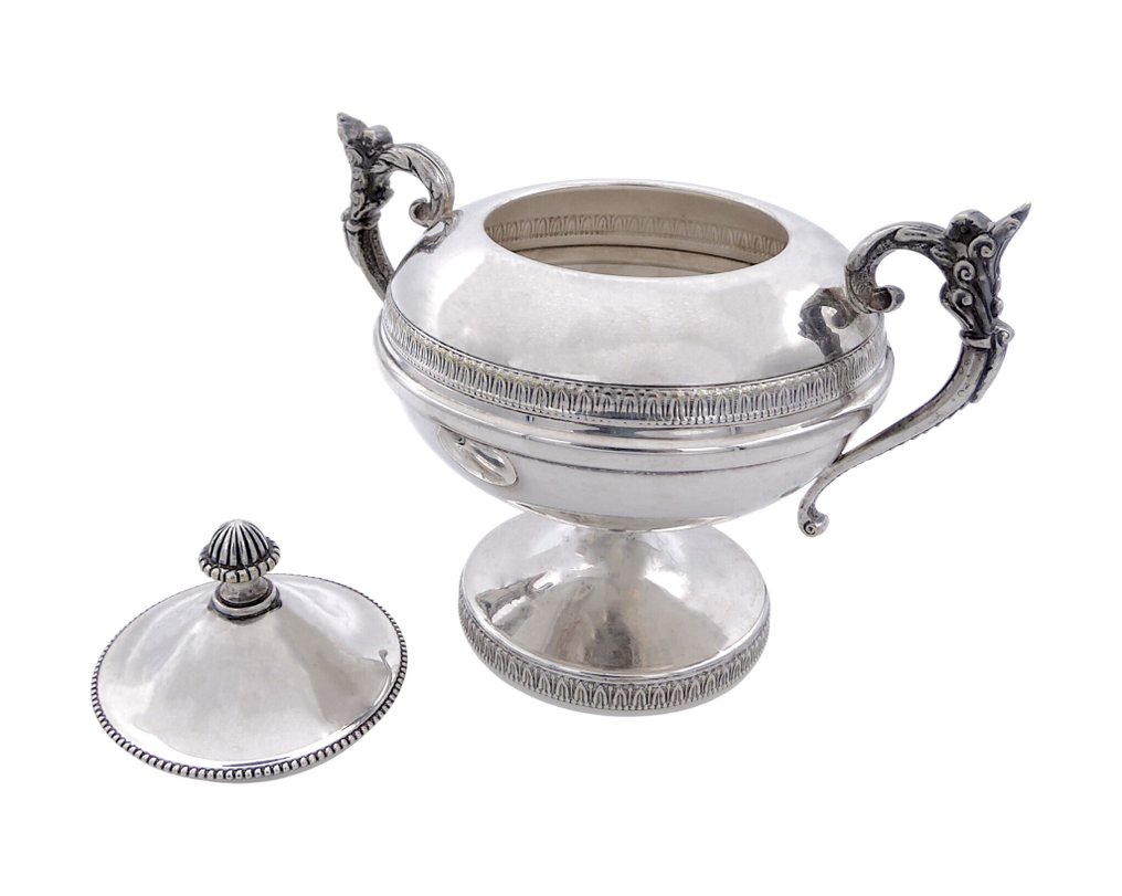 Cenacchi (Bologna) - Μπολ ζάχαρης - Stile Impero con Manici Floreali e Bordi a Palmette - επάργυρος - 1970s #4.3