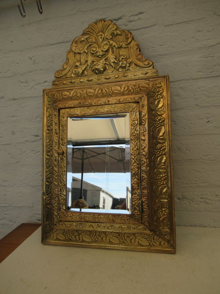 镜子  - 木, 铜 - Hal spiegel 带着两个棒子。 #1.0