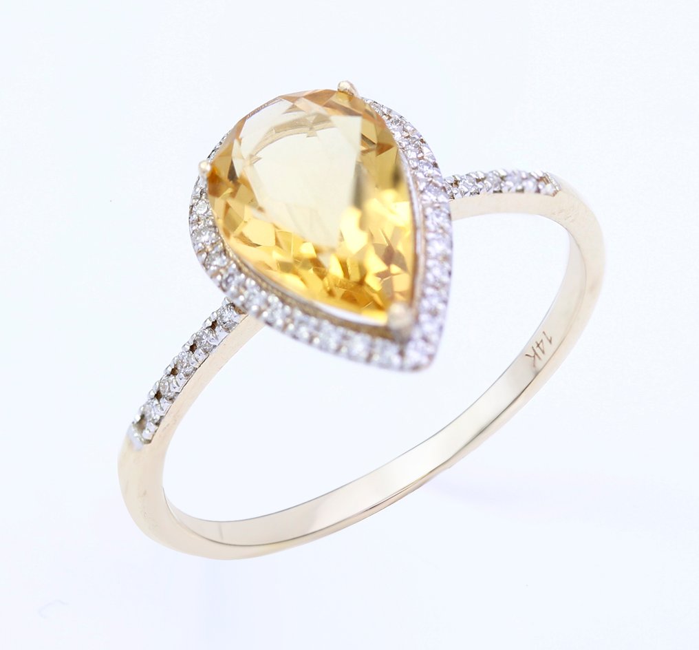 没有保留价 - 戒指 - 14K包金 黄金 黄水晶 - 钻石 - US-7 #4.3