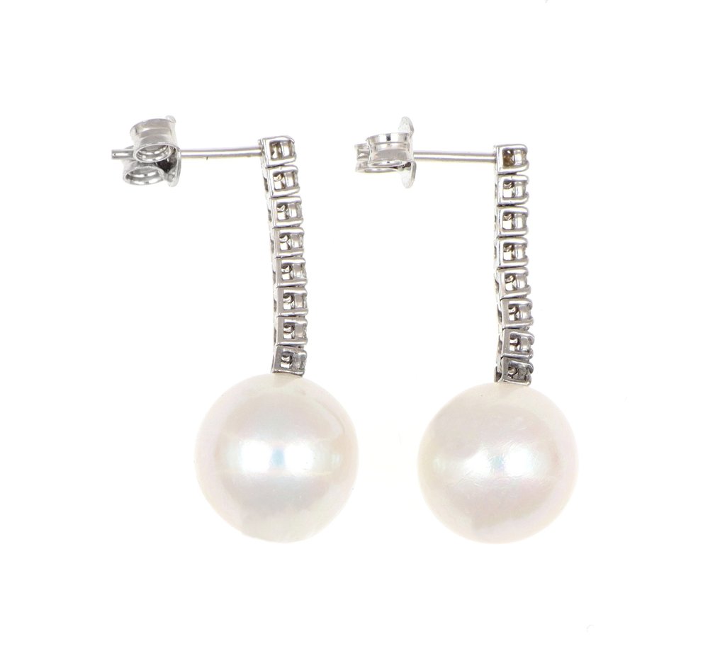 χωρίς τιμή ασφαλείας - Σκουλαρίκια - 18 καράτια Λευκός χρυσός Διαμάντι (Φυσικό)  - Μαργαριτάρι #2.1