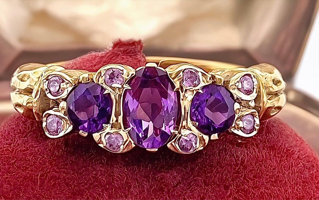 Ingen reservasjonspris - Ring - 9 karat Gull, Sølv Ametyst #1.0