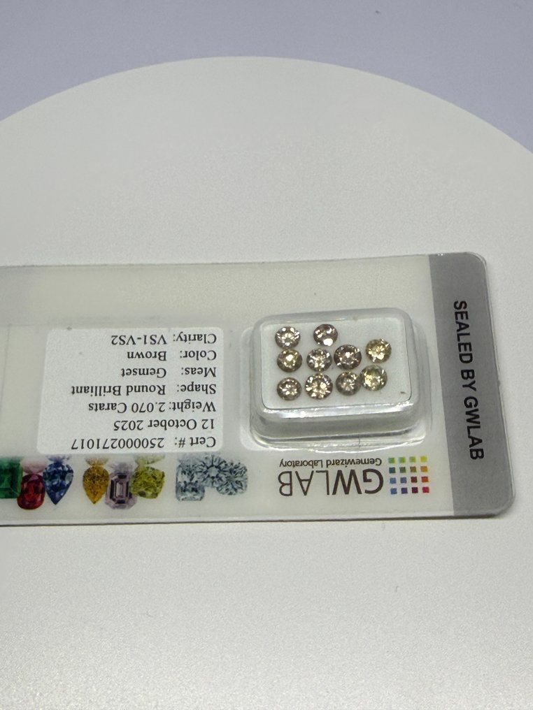 没有保留价 - 10 pcs 钻石  (天然)  - 2.07 ct - 圆形 - D (无色) - VS1 轻微内含一级, VS2 轻微内含二级 - Gemewizard宝石实验室（GWLab） - 10件令人难以置信的作品 #3.2