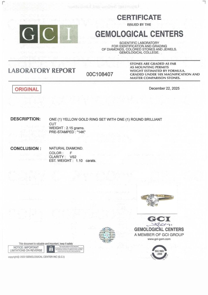 沒有保留價 - 訂婚戒指 - 14 克拉 黃金 -  1.10ct. tw. 鉆石 (天然) #2.1