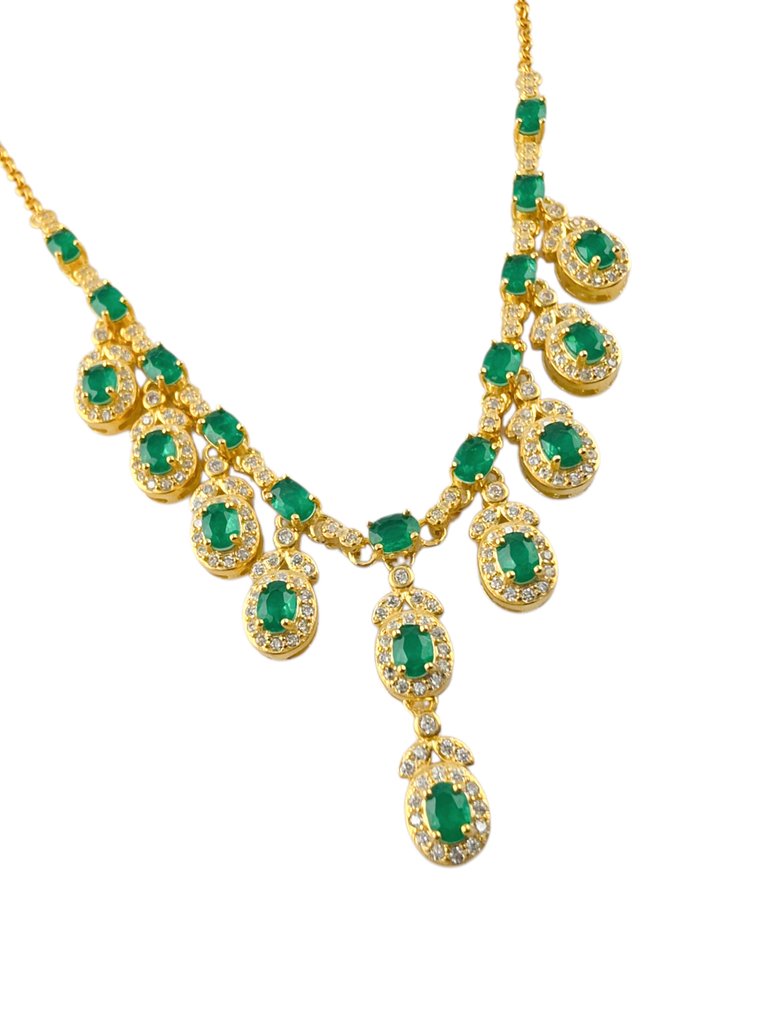 χωρίς τιμή ασφαλείας - Statement κολιέ - 18 καράτια Ασημί, Κίτρινο χρυσό -  7.14ct. tw. Σμαράγδι #1.0