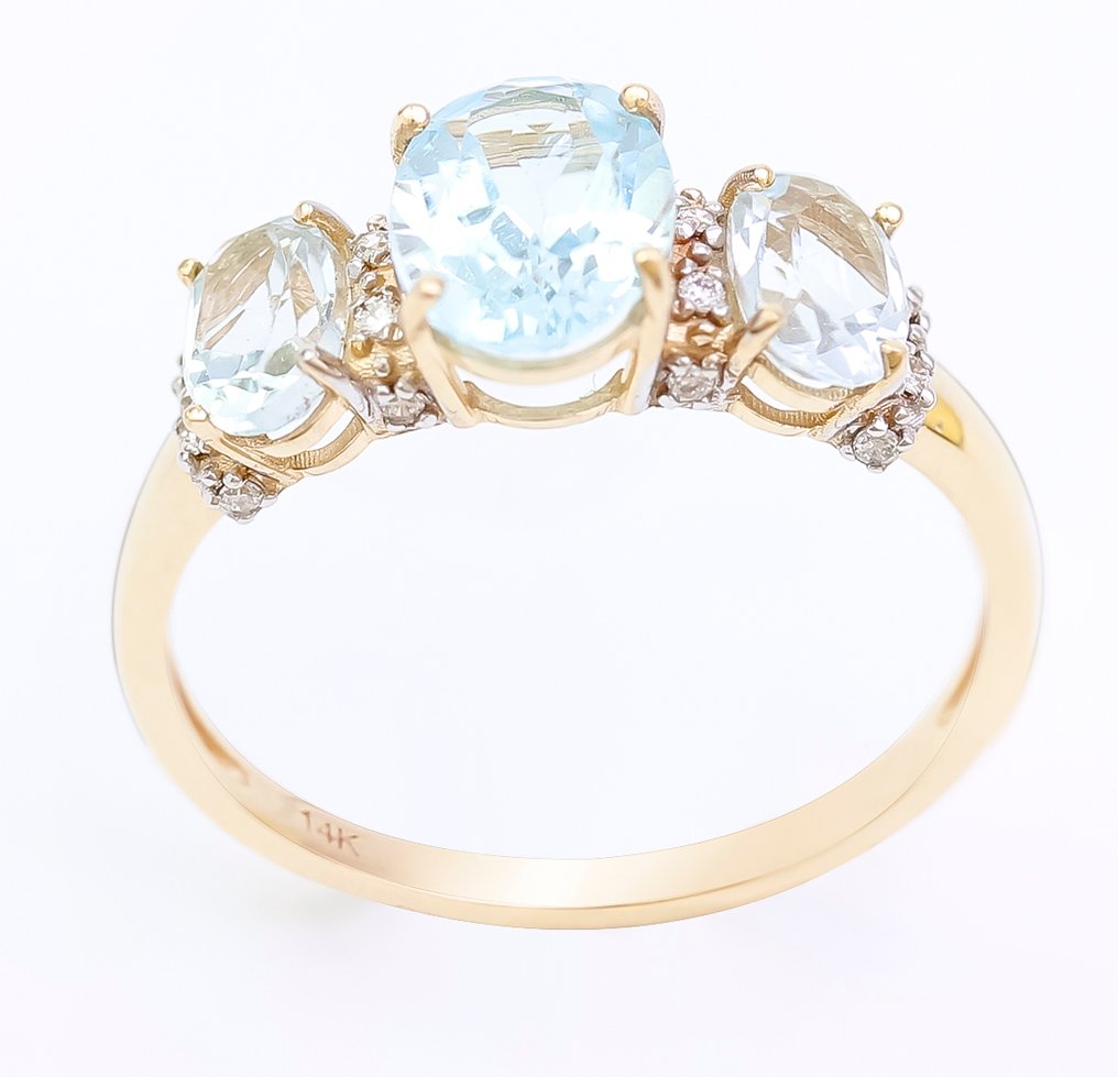 没有保留价 - 戒指 - 14K包金 黄金 黄宝石 - 钻石 - US-7 #2.1