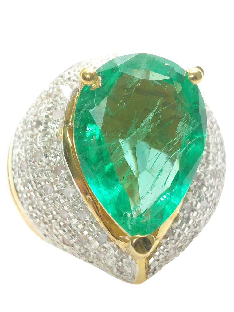 χωρίς τιμή ασφαλείας - Δαχτυλίδι - 9 kt. Ασημί, Κίτρινο χρυσό Σμαράγδι - Διαμάντι #3.2