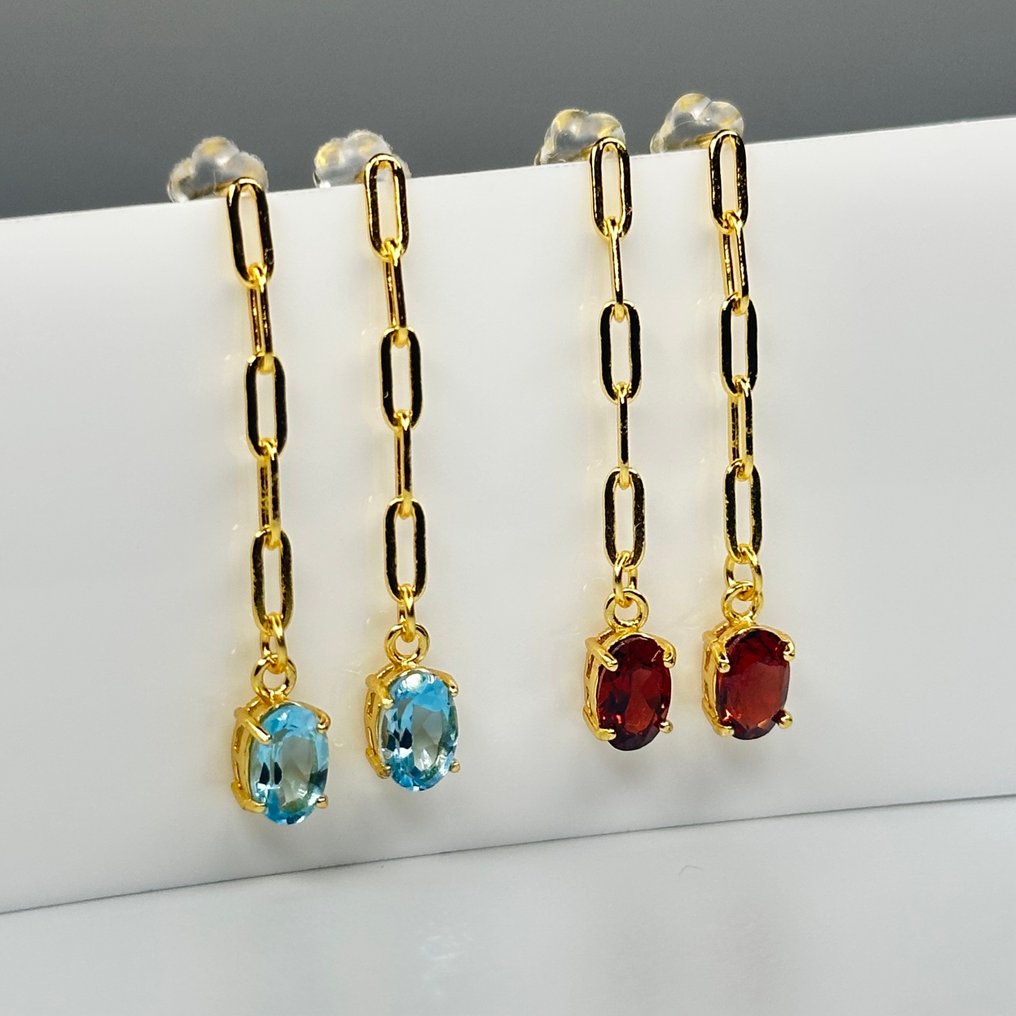 χωρίς τιμή ασφαλείας - Σετ κοσμημάτων 2 τεμαχίων Ακρυλικά σκουλαρίκια Topaz & Garnet – 925 ασήμι, επιχρυσωμένα. Διάφοροι πολύτιμοι λίθοι #1.0