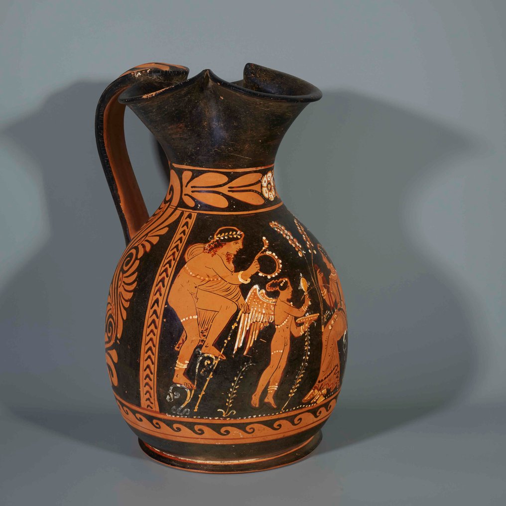 古希腊 陶瓷 带有爱神和阿芙罗狄蒂的奥伊诺刻瓶。测试用。公元前4世纪。高34厘米。归属于Python。 #2.1