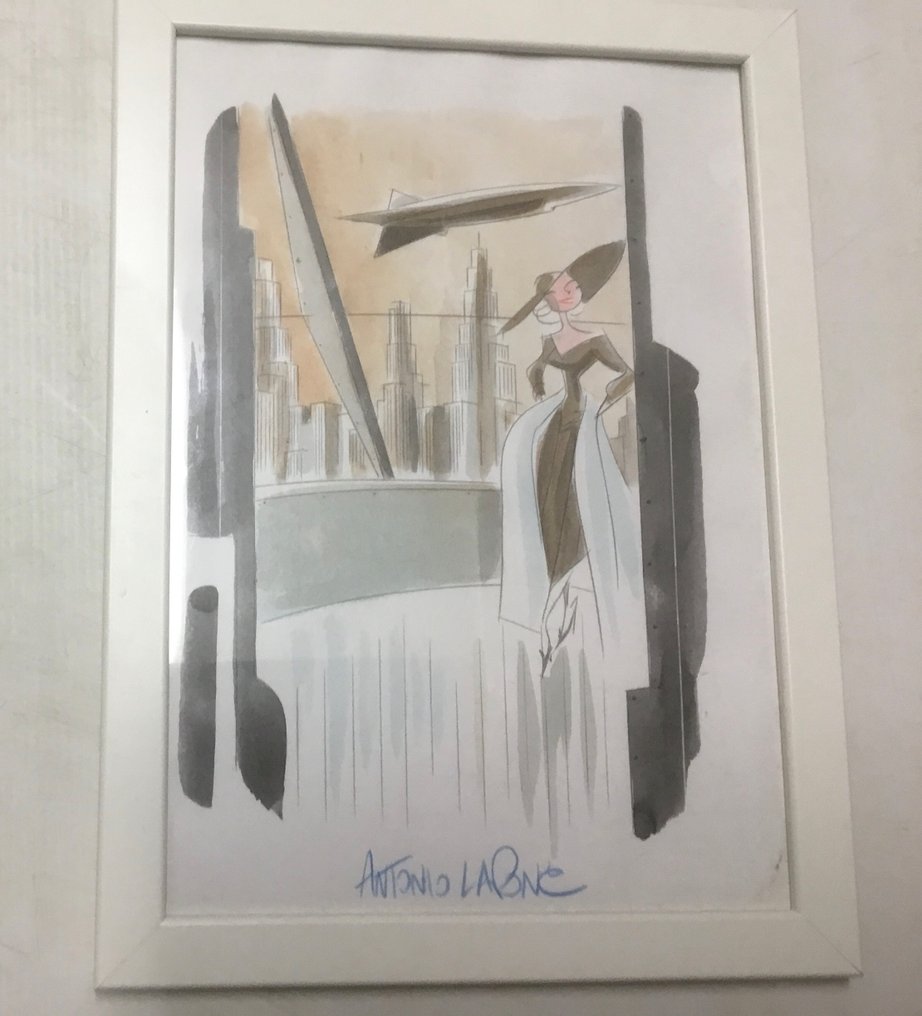Lapone, Antonio - 2 Original colour drawing - La dame et le dirigeable #2.1