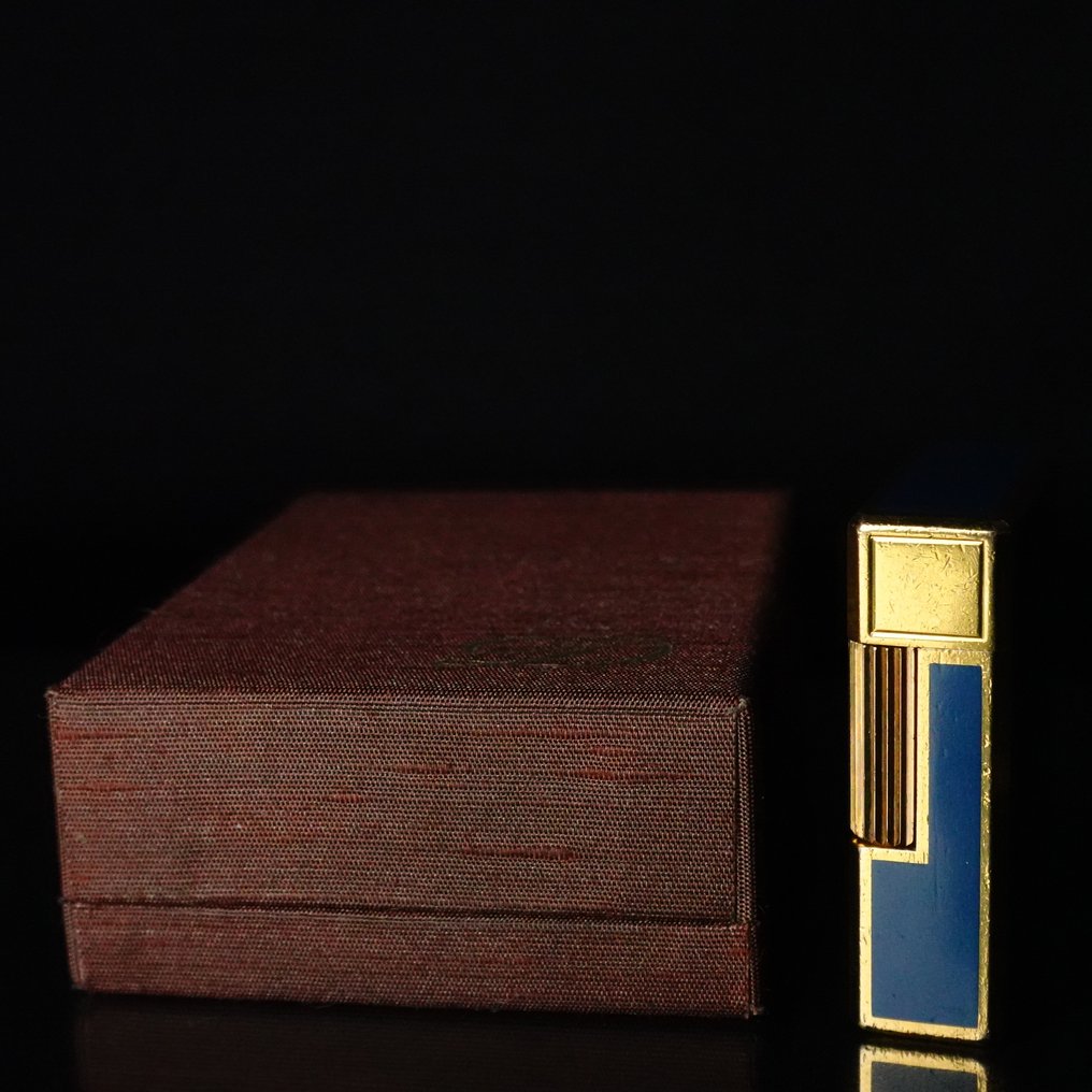 S.T. Dupont - Vintage Gas Lighter Ligne 1 Short - χωρίς τιμή ασφαλείας - Αναπτήρας - Gold plated, Μπλε βερνίκι #2.1
