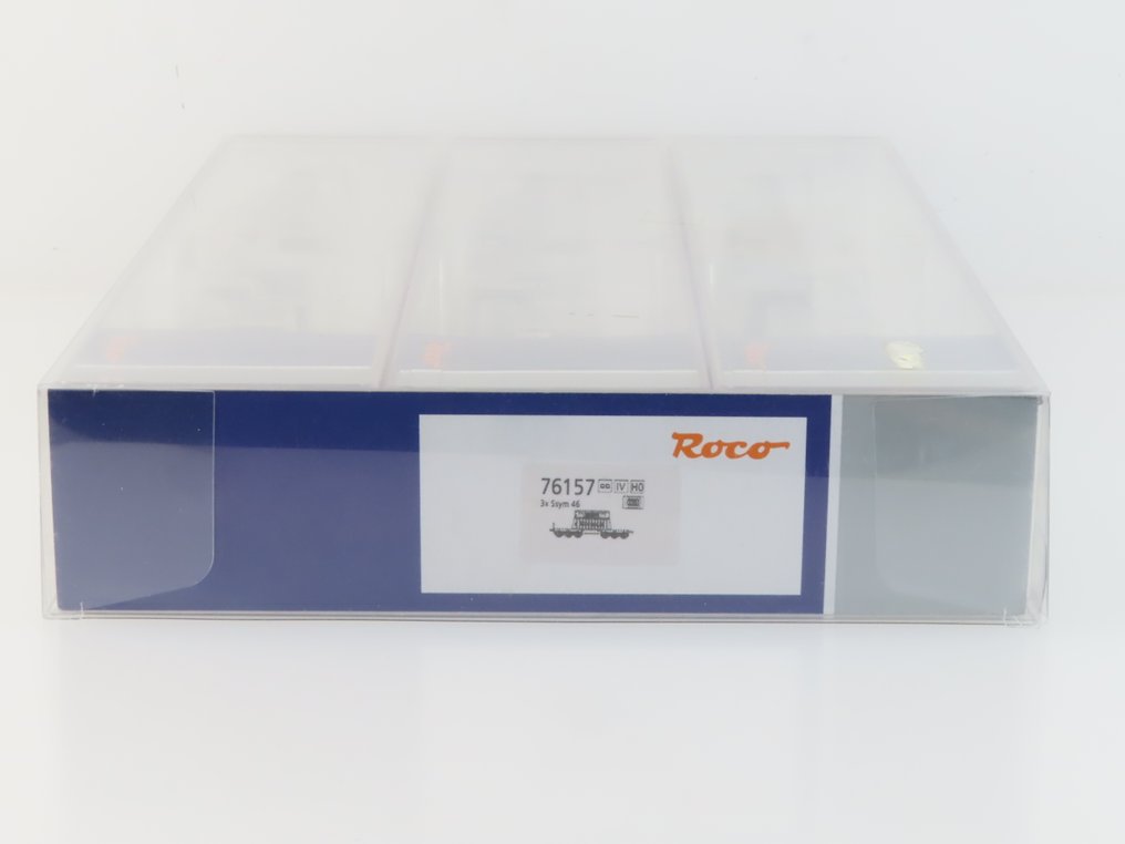 Roco H0轨 - 76157 - 模型火车货运车厢 (1) - 三件套货车，配有载重的六轴平板车（钢制，印有“KRUPP”字样） - DB #4.3