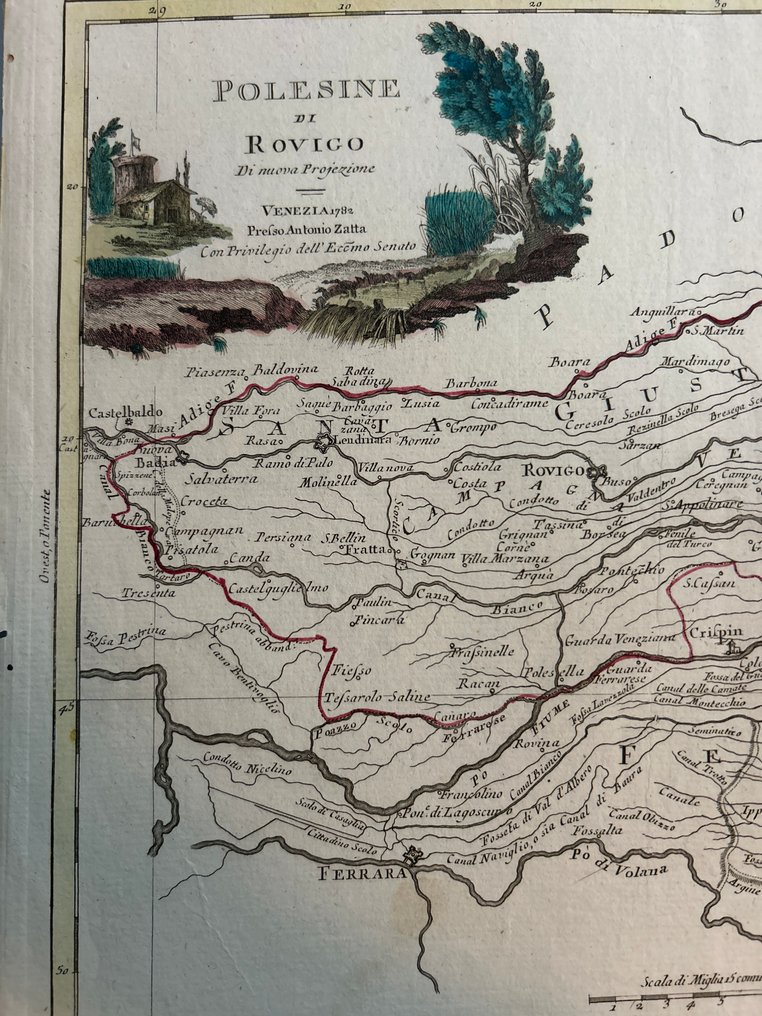 Ιταλία - Ροβίγκο, Πο της Γκόρο και Πο της Βενετίας, Δέλτα του Πο και η Αδριατική Θάλασσα.; Antonio Zatta (1757–1797) - Polesine di Rovigo di nuova Proiezione”, con privilegio del Senato - 1761-1780 #4.3