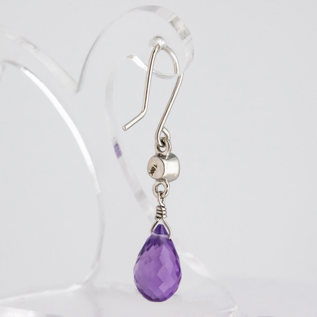耳环 - 18K包金 白金 紫水晶 - 钻石 #3.2
