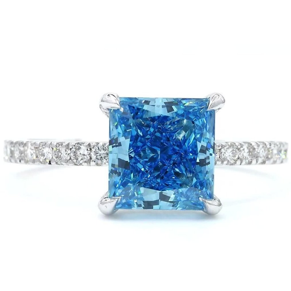 χωρίς τιμή ασφαλείας - Δαχτυλίδι - 18 καράτια Λευκός χρυσός - 2.37ct. tw. Μπλε Διαμάντι (Διαμάντια εργαστηριακής καλλιέργειας με φανταχτερά χρώματα) - Διαμάντι - Πολυτελής Ζωντανό Μπλε #1.0