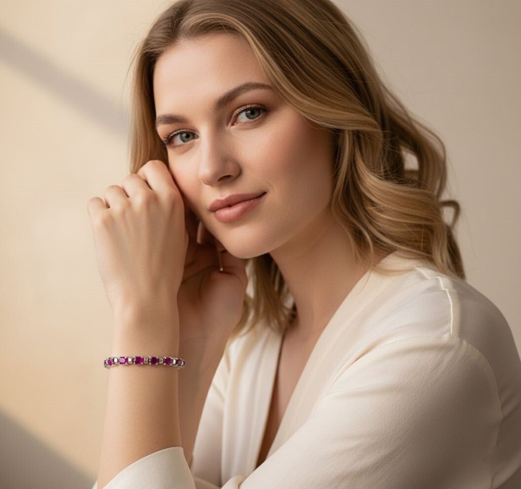 沒有保留價 - 手鈪 銀 -  8.50ct. tw. 紅寶石 #2.1