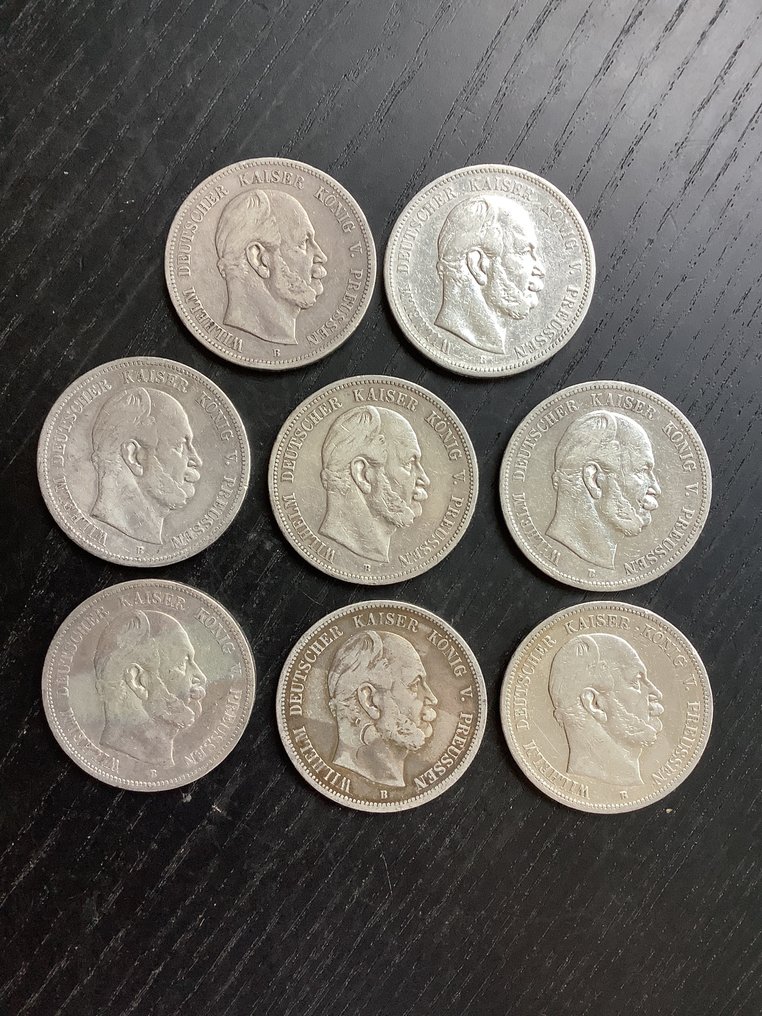 德国， 普鲁士 Wilhelm I. 5 Mark 8x 1876-B  (没有保留价) #1.0