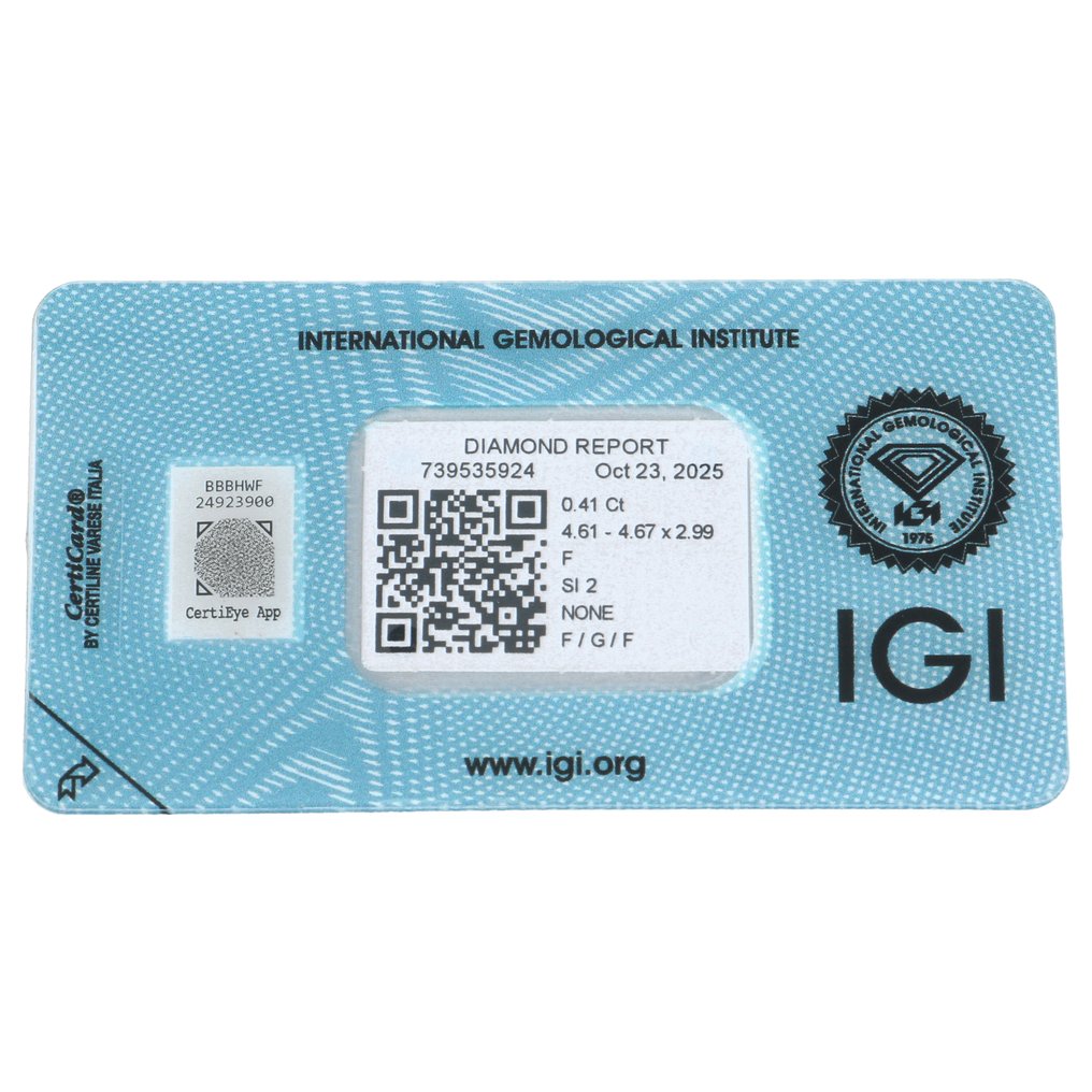 没有保留价 - 1 pcs 钻石 (天然) - 0.41 ct - 圆形 - F - SI2 微内含二级 - 国际宝石研究院(IGI) #2.1