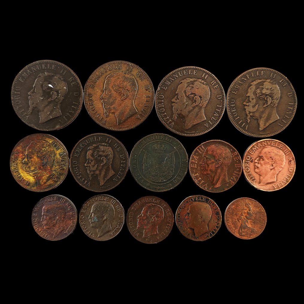 Ιταλία. Lot with 14 Coins (2 Centesimi /5 Centesimi / 10 Centesimi) 1863/1931  (χωρίς τιμή ασφαλείας) #1.0