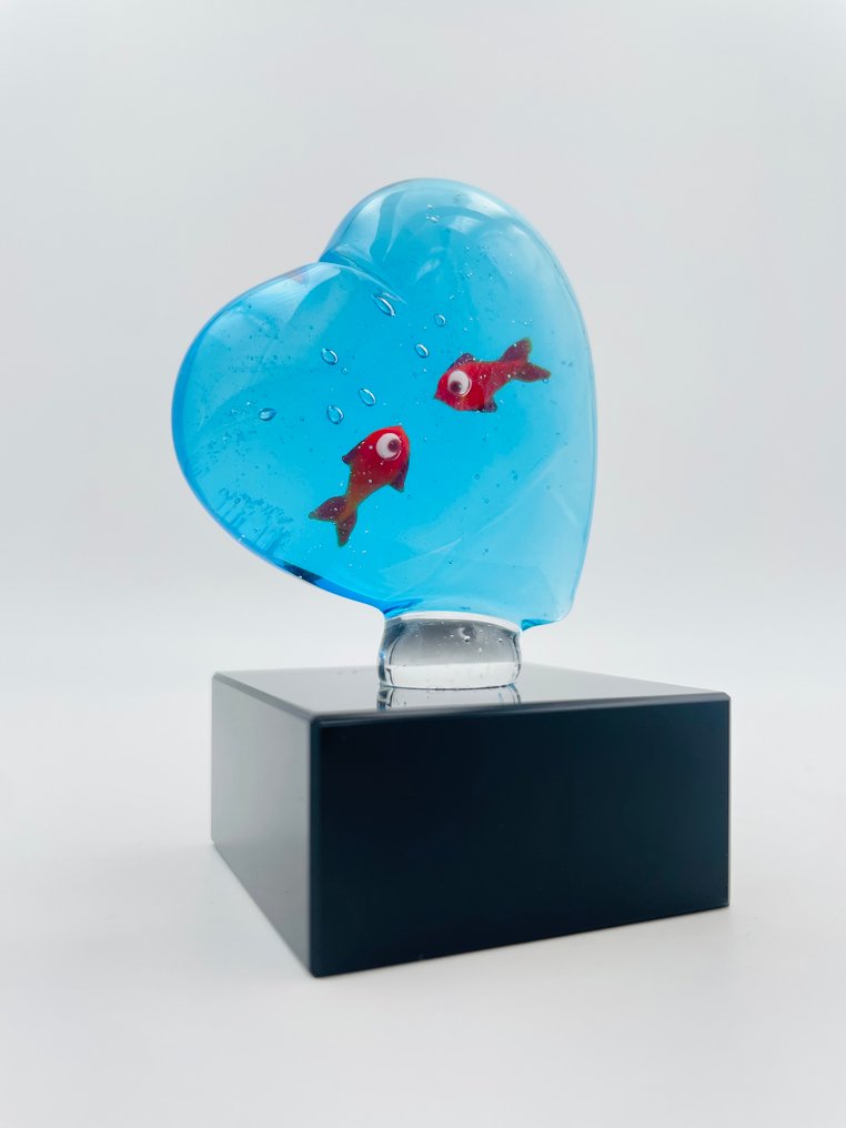 Guidotti - Γλυπτό, Cuore con pesci - 7 cm - γυαλί Murano - 2025 #3.2