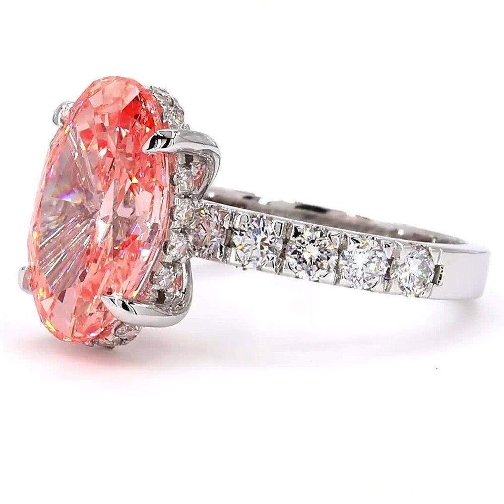 χωρίς τιμή ασφαλείας - Δαχτυλίδι - 18 καράτια Λευκός χρυσός -  6.27ct. tw. Ροζ Διαμάντι (Διαμάντια εργαστηριακής καλλιέργειας με φανταχτερά χρώματα) - Διαμάντι - Πολυτεχνική Ζωντανή Ροζ #4.3