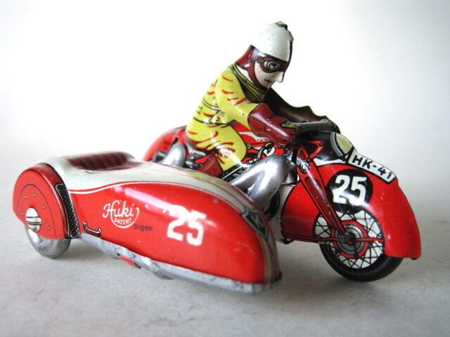 Huki - Tin 摩托车及侧车 - 发条锡制玩具 - 1950-1959 - 德国 #1.0