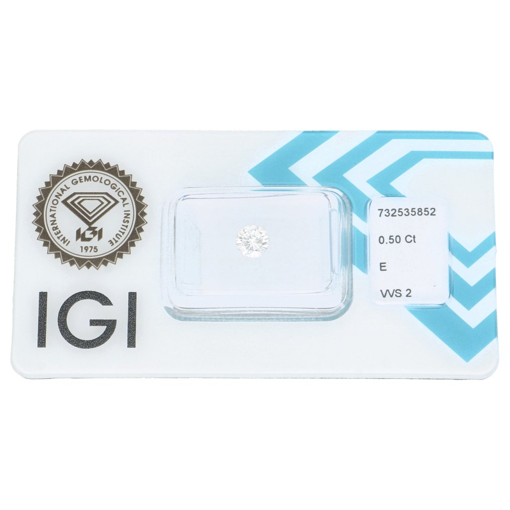 没有保留价 - 1 pcs 钻石  (天然)  - 0.50 ct - 圆形 - E - VVS2 极轻微内含二级 - 国际宝石研究院（IGI） #1.0