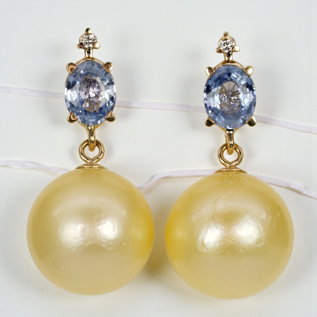 χωρίς τιμή ασφαλείας - Βραδινά σκουλαρίκια - 14 καράτια Κίτρινο χρυσό Ζαφείρι - Μαργαριτάρι - Ζαφείρια & Χρυσά SSP #1.0
