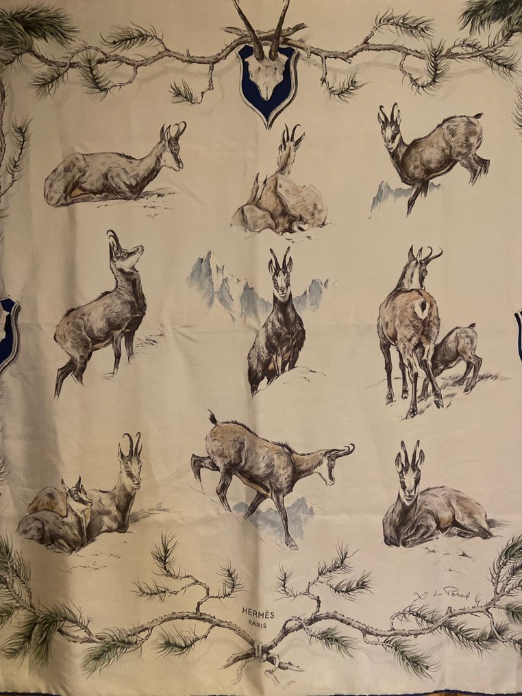 Hermès - " Chamois" by Xavier de Poret 1957 Rare - Sciarpa #2.1