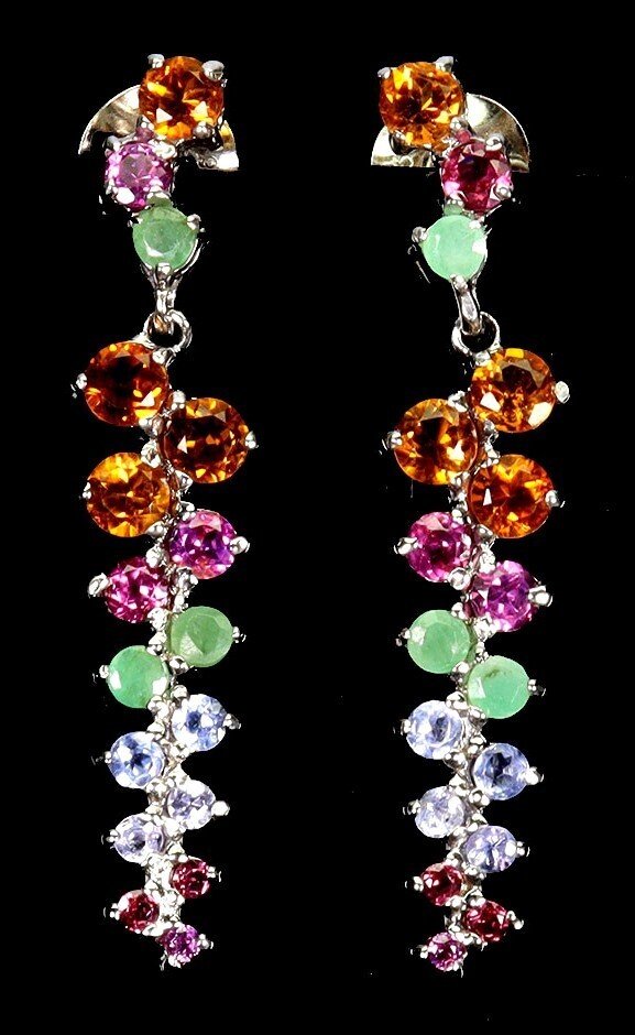 Ingen mindstepris - Øreringe Sølv Citrin - Smaragd, Granat, Tanzanit #1.0