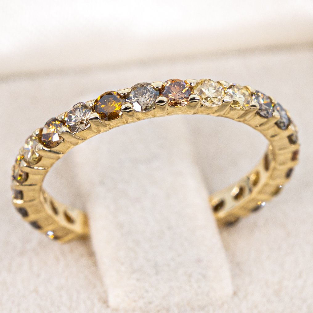 χωρίς τιμή ασφαλείας - Δαχτυλίδι - 14 καράτια Κίτρινο χρυσό -  1.10ct. tw. Διαμάντι (Φυσικού χρώματος) #1.0