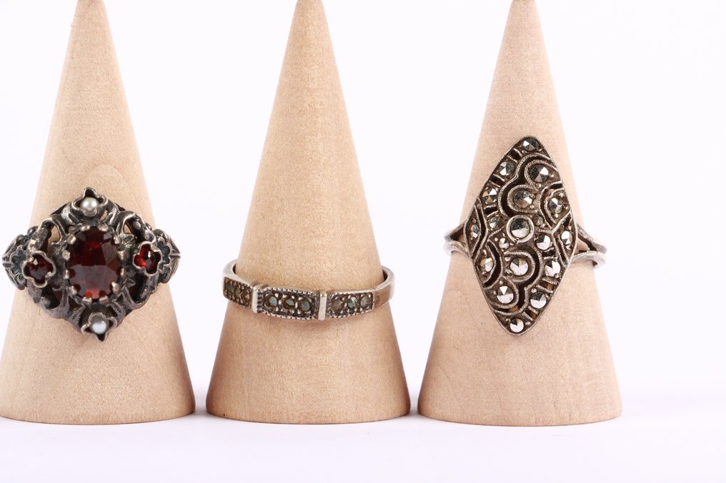 Utan reservationspris - Ring Silver - 3 vintage marcasite #2.1