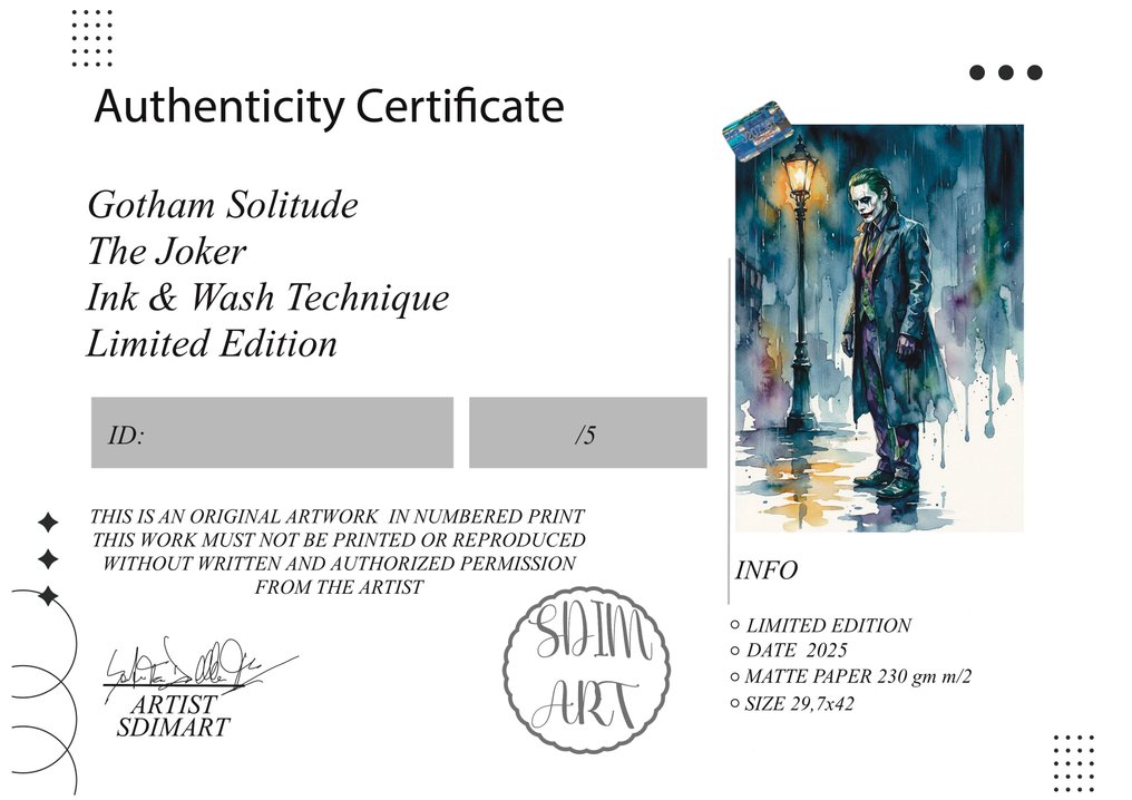 SDIMART 1996 - Gotham Solitude The Joker Ink & Wash Technique Limited Edition w/COA #2.1