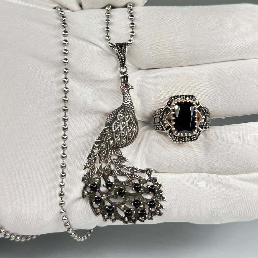 χωρίς τιμή ασφαλείας - Σετ κοσμημάτων 2 τεμαχίων Αλυσίδα από ασήμι 925 με μενταγιόν και δαχτυλίδι. Όνυχας #3.2